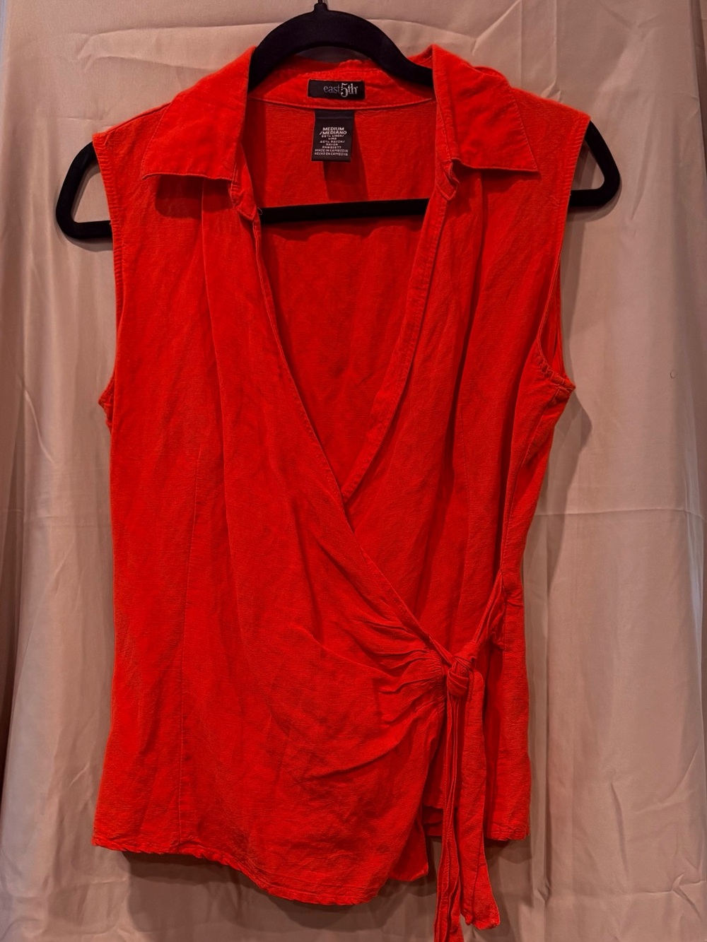 East 5th Bright Linen Red Sleeveless Wrap Tunic